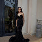 Black Appliques Sweetheart Keyhole Trumpet Long Prom Dress