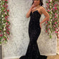 Mermaid Sweetheart Black Sequins Long Prom Dress