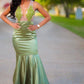 Charming Green Appliques Mermaid Prom Evening Maxi Dress Floor-Length Sweep Train Dress