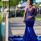 Sexy Royal Blue Velvet Vestidos De Gala Mermaid Prom Dresses For Black Girls 2024 Crystal Robe De Soiree Evening Birthday Party