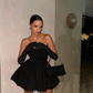 2024 New Sexy Nightclub Birthday Party Dress Sweet Tube Top Short Skirt Hepburn Style Pleated Black DressALine Skirt Women Dress