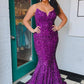 Strapless Sequin Purple Evening Dresses Mermaid Long Prom Dress