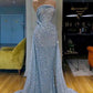 Strapless Sequined Floor Length Prom Dress with Ruffles