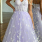 Strapless Purple Lace Long Prom Dress, Sweetheart Neck Purple Formal Dress, Purple Lace Evening Dress