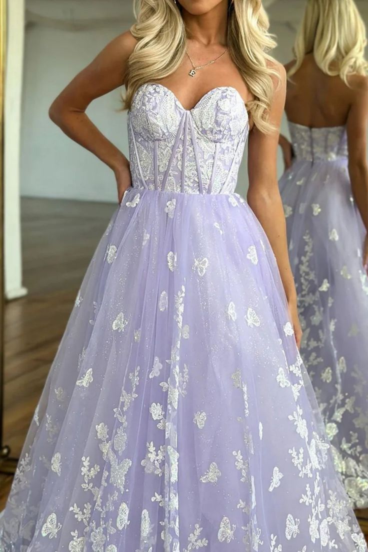 Strapless Purple Lace Long Prom Dress, Sweetheart Neck Purple Formal Dress, Purple Lace Evening Dress