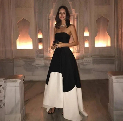 Saudi Arabic Strapless Satin Evening Dresses Dubai A-Line Ruched Ruffles Long Prom Dress Women Formal Party Gowns