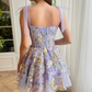 Adjustable Tie Bow strap Light Purple Mini Floral Dress 3D Embroidery Layered Evening Prom Dress Elegant Summer Flowers Dresses