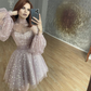 Soft Tulle Homecoming Dresses High Collar Sheer Long Sleeves Graduation Party Women Wear Cocktail Short Prom Gowns