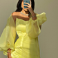 Women's Long Yellow Muslim Evening Dresses Sheath Tea Length Вечерние платья Pleated Robes de soirée Stretchy