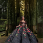 Vintage Black 3D Floral Charro Quinceanera Dresses For Garden Cap Sleeves Sweet 16 Ball Gown vestidos de 15 Mexican Girls XV