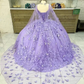 Luxury Glittering Lavender Quinceanera Dresses With Cloak Butterfly Lace Vestidos De 15 Anos Birthday Party Prom