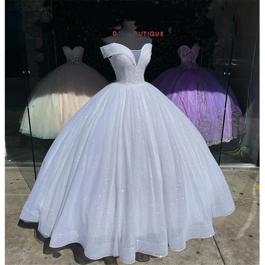 Off-Shoulder Quinceanera Dresses Vestidos De 15 Anos Sparkly Beaded Skirt Glitter Birthday Princess Party Gowns HOT