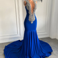 Long Elegant Prom Dresses 2023 Sexy Mermaid Style Luxury Sparkly Diamond Royal Blue Spandex Black Girl Prom Gala Gowns