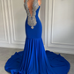 Long Elegant Prom Dresses 2023 Sexy Mermaid Style Luxury Sparkly Diamond Royal Blue Spandex Black Girl Prom Gala Gowns