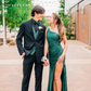 Simple One Shoulder Satin Long Evening Prom Dresses,Custom High Slit Prom Dress