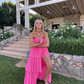 Pink Strapless Floor Length Prom Dress,Pink Formal Dress