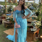 Off The Shoulder Blue Long Prom Dress,Charming Blue Evening Dress