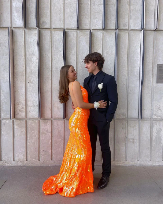 2024 Orange Backless Prom Dress, Orange Mermaid Prom Gown