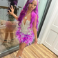 Sexy Purple Sparkly Diamonds Short Prom Dress Glitter Crystals Rhinestone Beading Feathers Graduation Birthday Cocktail Party