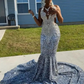 New Arrival 2023 Silver Mermaid Prom Dress 2023 For Black Girls Crystals Rhinestones Birthday Party Gown Court Train Robe De Bal