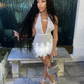 White Short Prom Dresses For Women 2023 Halter Feathers Party Gowns Fitted Women Birthday Dress Vestidos De Graduación