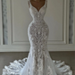 Elegant 2023 Full Lace Mermaid Wedding Dresses V Neck Lace Appliqued Boho Country Bridal Party Gowns Vestidos De Novia