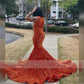 Sparkly Orange Sequins Mermaid Prom Dresses For Black Girls Sexy Sheer Neck Crystals Rhinestones Plus Size Evening Party