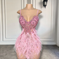 Cute Pink Diamond Crystals African Black Girls Short Prom Dresses 2023 Feather Mini Style Women Formal Birthday Party Gowns