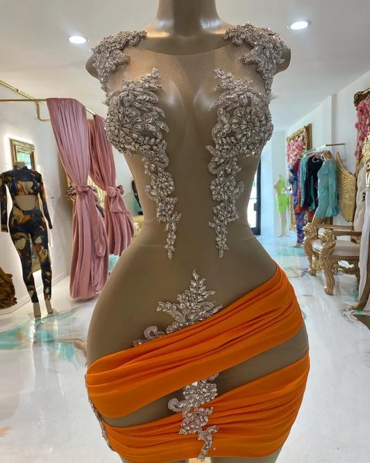 Sexy See Through Prom Dresses For Women Crystal Beading Mermaid Party Gowns