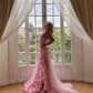 3D Flowers Prom Dresses Strapless Split A-Line Dubai Arabia Women Evening gowns Formal Special Occasion Dress Vestidos