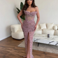 Luxury Champagne Glitter Mermaid Evening Dresses Sweeheart Off Shoulder Side Slit Sequins Floor Length Sexy Prom Dress