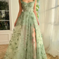 Sweet Temperament Grass Green Sweetheart 3D Decal Tulle A-line High Split Evening Dresses Porm Dress Birthday Party Dresses