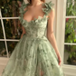 Sweet Temperament Grass Green Sweetheart 3D Decal Tulle A-line High Split Evening Dresses Porm Dress Birthday Party Dresses