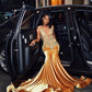 Invincible Gold Crystal Velvet Long Prom Dresses For Black Girls Rainstones Elegant Graduation Dress African Wedding Dresses