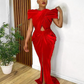 Christmas Aso Ebi Evening Dresses Cap Sleeves Front Slit Sexy Mermaid Prom Dress For African Women Girls Birthday Party Gowns