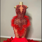 Sexy Red Crystal Feather Prom Dresses Mermaid Sheer Velevt Mermaid Senior Evening Gowns Night Party For Black Haute