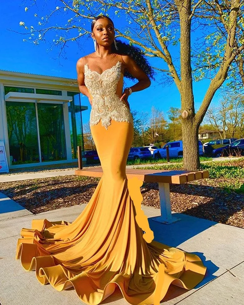 Yellow Prom Dresses Luxurious crystal sheer tulle prom dresses sleeveless,evening gowns,mermaid prom dress ,eception dress, fairy prom dress