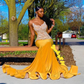 Yellow Prom Dresses Luxurious crystal sheer tulle prom dresses sleeveless,evening gowns,mermaid prom dress ,eception dress, fairy prom dress