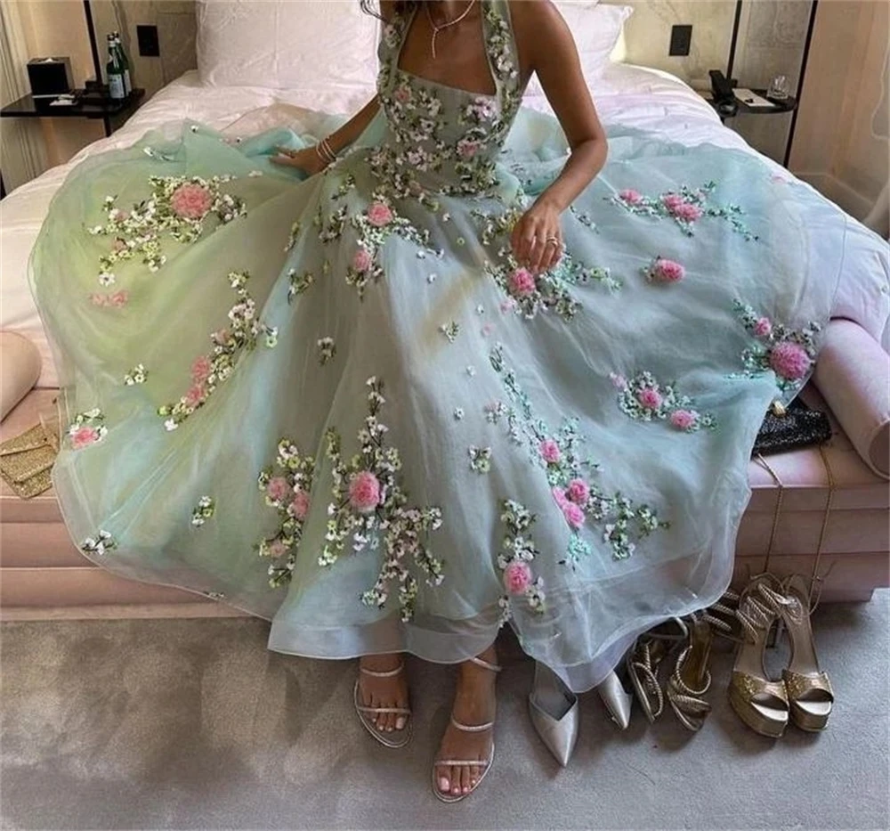 Sexy Halter Ball gown Cocktail Evening Flowers Fold Soutache Chiffon Prom Dresses luxury evening dresses for women