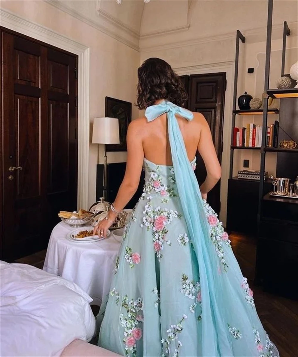 Sexy Halter Ball gown Cocktail Evening Flowers Fold Soutache Chiffon Prom Dresses luxury evening dresses for women