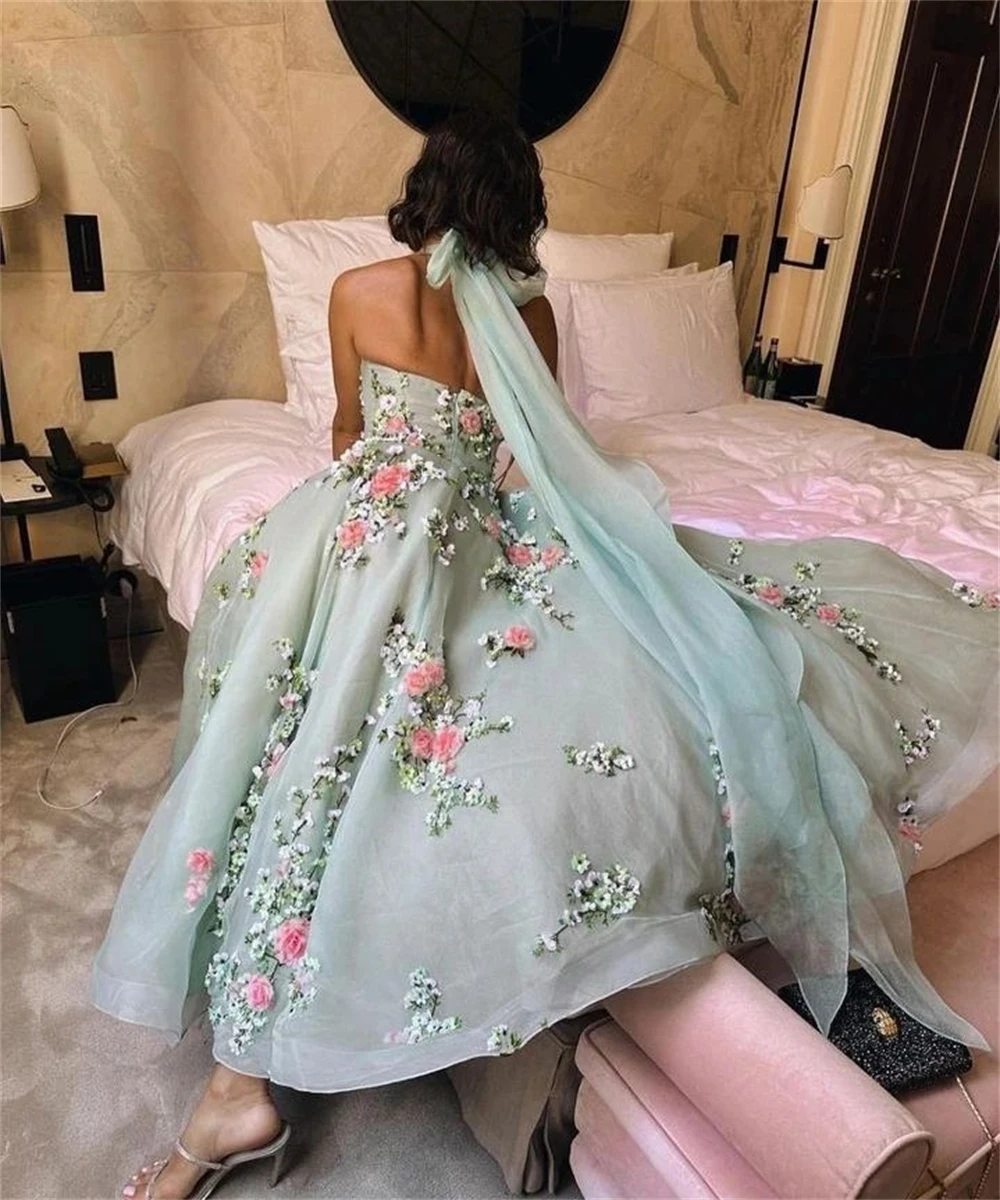 Sexy Halter Ball gown Cocktail Evening Flowers Fold Soutache Chiffon Prom Dresses luxury evening dresses for women