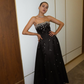 Fashion Exquisite Strapless A-line Evening Dresses Rhinestone Satin Custom Dress