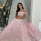 Elegant Off-the-shoulder A-line Evening Dresses Paillette Organza Custom Dress