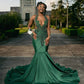 Luxury Sparkly Diamonds Dark Green Prom Dress 2024 Sheer Neck Crystals Beads Rhinestone Party Dress Wedding Gown Robe