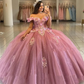 New In Dusty Pink Quinceanera Dresses Off The Shoulder Glitter Tulle Princess Ball Gown Pageant Birthday Party Sweet Robes De Ba