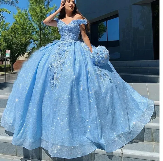 Sweet Blue Girls Ball Gown Quinceanera Dressesn Princess Formal Birthday Party Gowns vestidos de 15 quinceañera 16