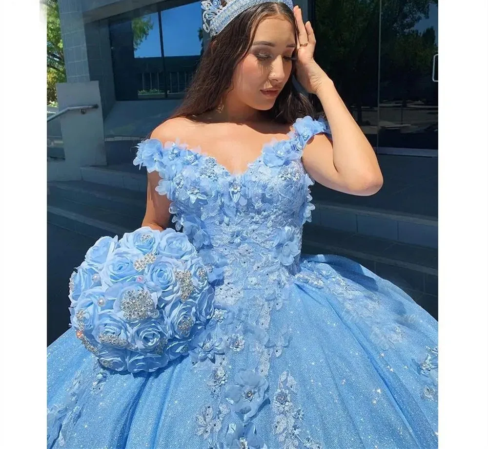 Sweet Blue Girls Ball Gown Quinceanera Dressesn Princess Formal Birthday Party Gowns vestidos de 15 quinceañera 16