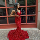 Long Red Prom Dresses Glitter Sequin Mermaid Evening Dress