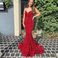 Long Red Prom Dresses Glitter Sequin Mermaid Evening Dress