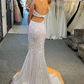 SEXY MERMAID SEQUIN WHITE CUT OUT PROM DRESS